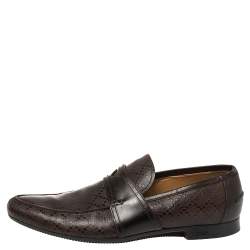 Pre Owned Gucci Brown Diamante Leather Driver Loafers Size 44.5