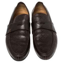 Pre Owned Gucci Brown Diamante Leather Driver Loafers Size 44.5