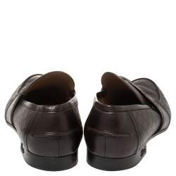 Pre Owned Gucci Brown Diamante Leather Driver Loafers Size 44.5