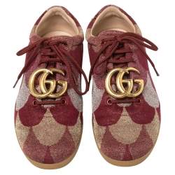 Pre Owned Gucci Multicolor Lurex Fabric And Embossed Trim GG Embellished Lace Up Sneaker Size 43