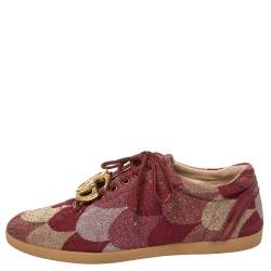 Pre Owned Gucci Multicolor Lurex Fabric And Embossed Trim GG Embellished Lace Up Sneaker Size 43