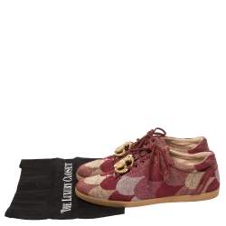Pre Owned Gucci Multicolor Lurex Fabric And Embossed Trim GG Embellished Lace Up Sneaker Size 43