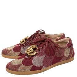 Pre Owned Gucci Multicolor Lurex Fabric And Embossed Trim GG Embellished Lace Up Sneaker Size 43