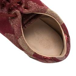 Pre Owned Gucci Multicolor Lurex Fabric And Embossed Trim GG Embellished Lace Up Sneaker Size 43