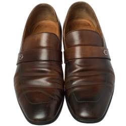 مملوكة مسبقًا حذاء لوفرز غوتشي جي جي متداخل جلد بني مقاس 44