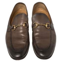 Pre Owned حذاء لوفرز غوتشى سليب أون هورسيبت جلد بني مقاس 43