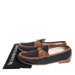 Pre Owned Gucci Blue/Brown Canvas And Leather 1955 Horsebit Slip On Loafers Size 43