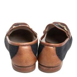 Pre Owned Gucci Blue/Brown Canvas And Leather 1955 Horsebit Slip On Loafers Size 43