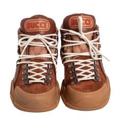 Pre Owned Gucci Brown Suede And Leather Flashtrek Low Top Sneakers Size 42