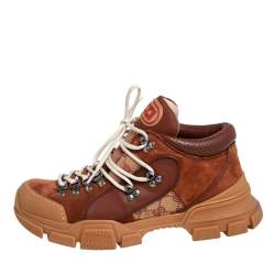 Pre Owned Gucci Brown Suede And Leather Flashtrek Low Top Sneakers Size 42