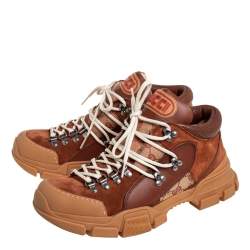 Pre Owned Gucci Brown Suede And Leather Flashtrek Low Top Sneakers Size 42