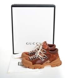 Pre Owned Gucci Brown Suede And Leather Flashtrek Low Top Sneakers Size 42