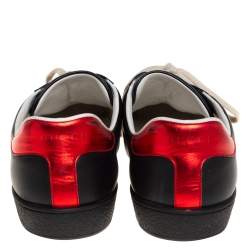 Gucci Black Leather Ace Stripe Low Top Sneakers Size 42