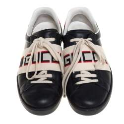 Gucci Black Leather Ace Stripe Low Top Sneakers Size 42