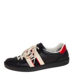 Gucci Black Leather Ace Stripe Low Top Sneakers Size 42