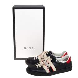 Gucci Black Leather Ace Stripe Low Top Sneakers Size 42