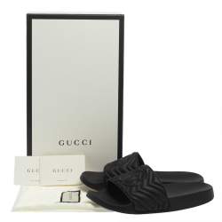 Pre Owned Gucci Black Rubber Matelasse Slide Sandals Size 41