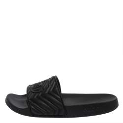 Pre Owned Gucci Black Rubber Matelasse Slide Sandals Size 41