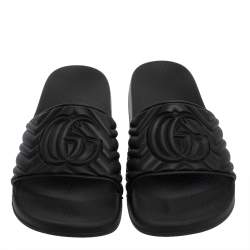 Pre Owned Gucci Black Rubber Matelasse Slide Sandals Size 41
