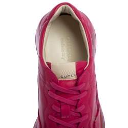 Pre Owned Gucci Pink Leather Rhyton Logo Print Low Top Sneakers Size 42