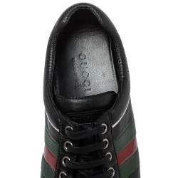 Pre Owned Gucci Black Leather Perforated Detail Web Low Top Sneakers Size 42