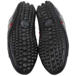 Pre Owned Gucci Black Leather Perforated Detail Web Low Top Sneakers Size 42