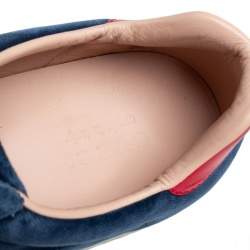 Pre Owned Gucci Blue Velvet And Leather Web Ace Sneakers Size 45