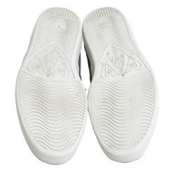 Pre Owned Gucci Blue Velvet And Leather Web Ace Sneakers Size 45