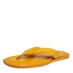 Pre Owned Gucci Yellow Diamante Leather And Fabric Thong Flats Size 43