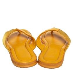 Pre Owned Gucci Yellow Diamante Leather And Fabric Thong Flats Size 43