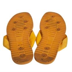 Pre Owned Gucci Yellow Diamante Leather And Fabric Thong Flats Size 43