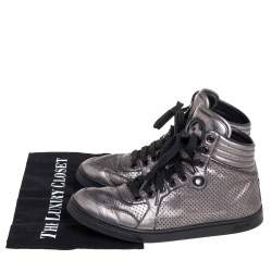 Gucci Metallic Grey Leather High-Top Sneakers Size 37