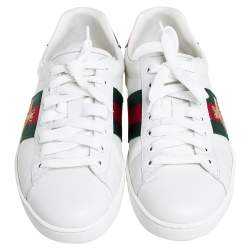 Gucci White Leather Ace Bee Motif Lace Up Low Top Sneakers Size 47
