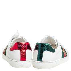 Gucci White Leather Ace Bee Motif Lace Up Low Top Sneakers Size 47