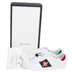 Gucci White Leather Ace Bee Motif Lace Up Low Top Sneakers Size 47