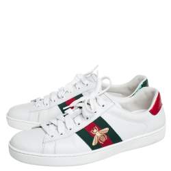Gucci White Leather Ace Bee Motif Lace Up Low Top Sneakers Size 47