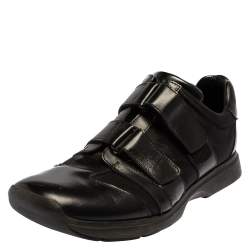 Gucci Black Leather And Mesh Double Velcro Sneakers Size 45