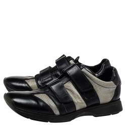 Gucci Black/Grey Leather And Mesh Double Velcro Sneakers Size 45