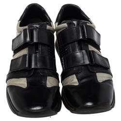 Gucci Black/Grey Leather And Mesh Double Velcro Sneakers Size 45