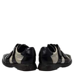 Gucci Black/Grey Leather And Mesh Double Velcro Sneakers Size 45