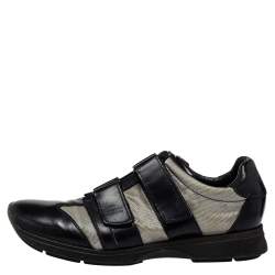 Gucci Black/Grey Leather And Mesh Double Velcro Sneakers Size 45