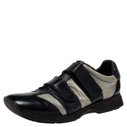 Gucci Black/Grey Leather And Mesh Double Velcro Sneakers Size 45