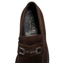 مملوكة مسبقًا Gucci Vintage Brown Suede Horsebit Slip On Loafers Size 44.5