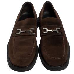 مملوكة مسبقًا Gucci Vintage Brown Suede Horsebit Slip On Loafers Size 44.5