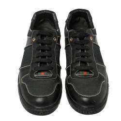 Gucci Black GG Canvas and Leather Low Top Sneakers Size 46.5
