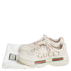 Gucci  Off White Leather Rhyton Gucci Logo Low Top Sneakers Size 41