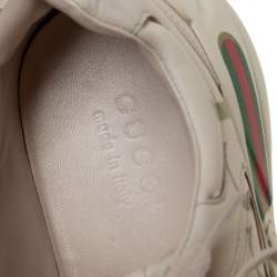 Gucci  Off White Leather Rhyton Gucci Logo Low Top Sneakers Size 41