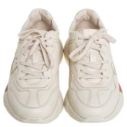 Gucci  Off White Leather Rhyton Gucci Logo Low Top Sneakers Size 41