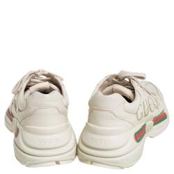Gucci  Off White Leather Rhyton Gucci Logo Low Top Sneakers Size 41