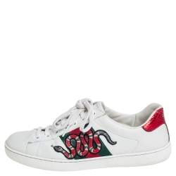 مملوكة مسبقًا حذاء رياضي غوتشي جلد نقشة الثعبان أبيض مقاس 39.5